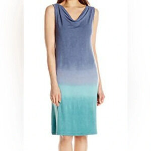 Royal Robbins Sunset Cowl Neck Midi Dress Deep Blue Ombré XL